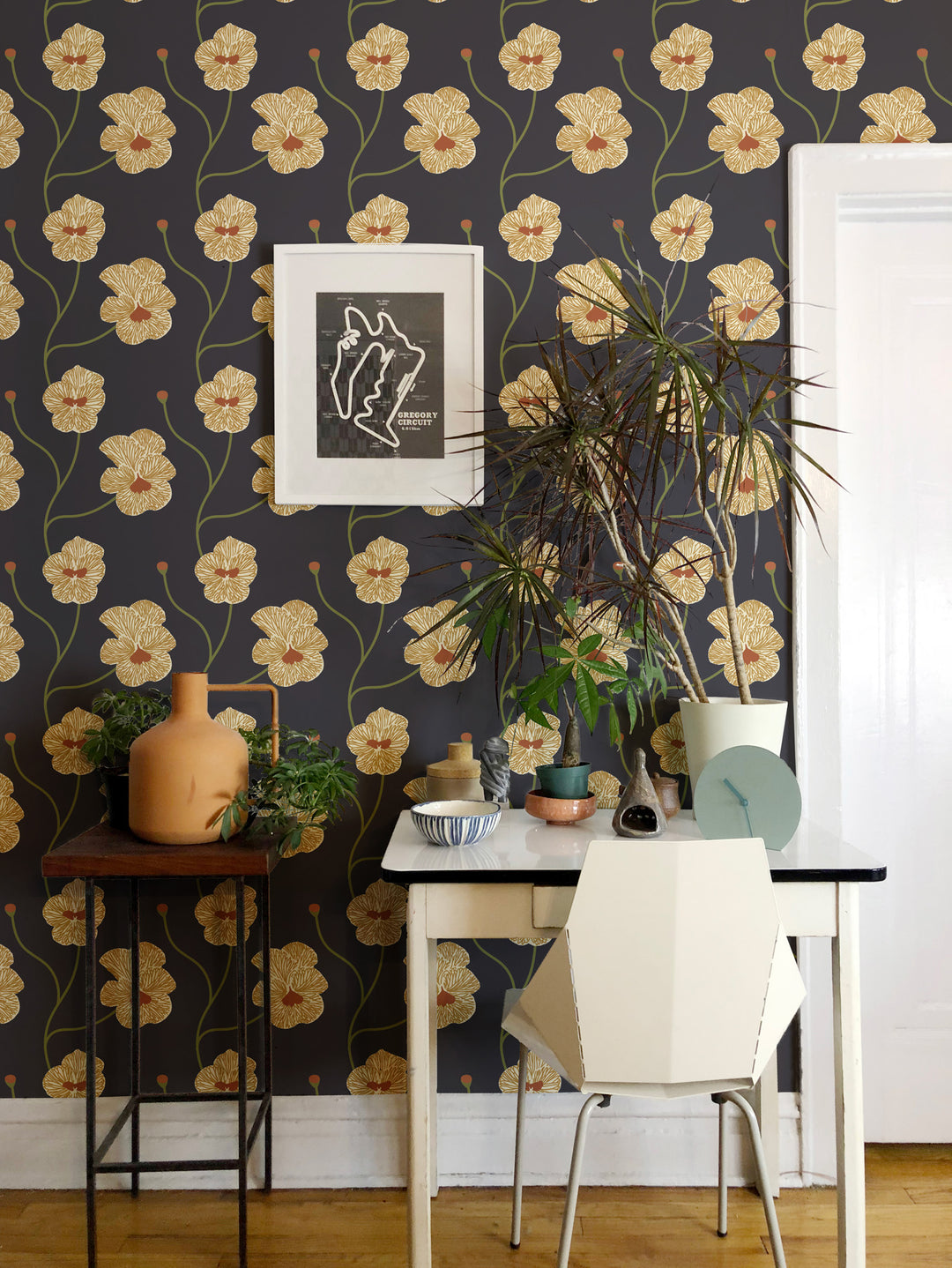 Flourish - Saffron Night Floral Wallpaper by Natalie Papier