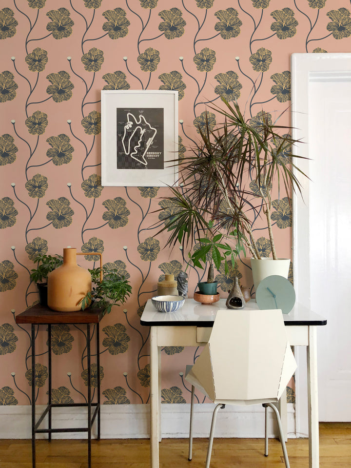 Flourish - Sunset Blush Floral Wallpaper by Natalie Papier