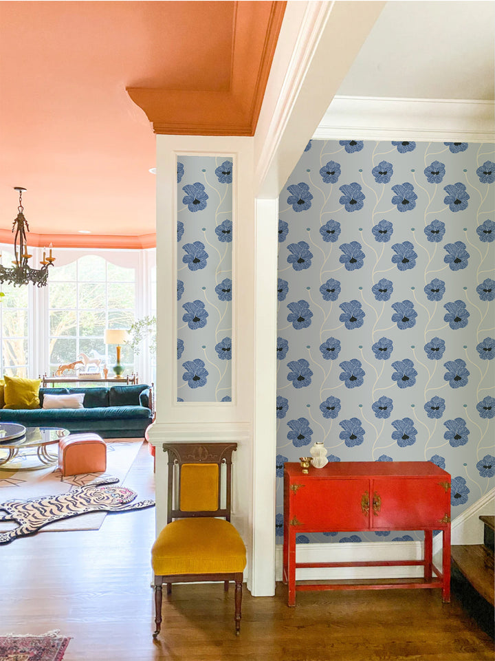 Flourish - Blue Petal Floral Wallpaper by Natalie Papier