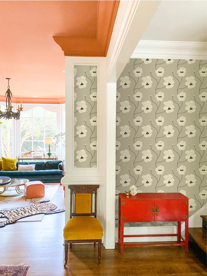 Flourish - Raw Cotton Floral Wallpaper by Natalie Papier