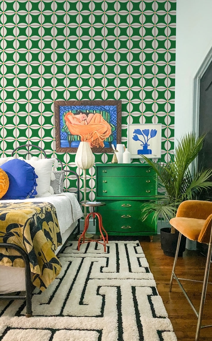 Traveler Tile - Kelly Green Wallpaper by Natalie Papier