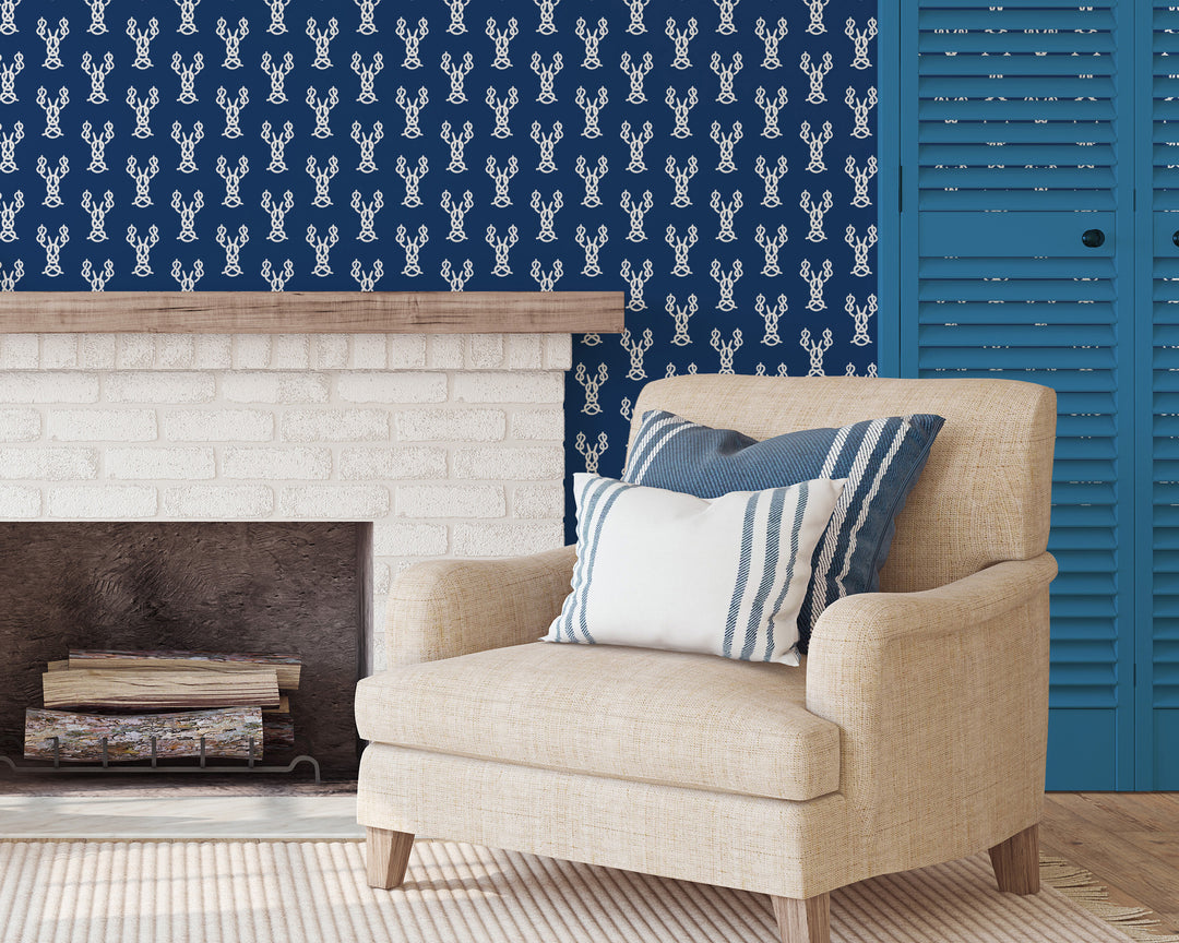 Nautical Lobster Knots - Navy Wallpaper by Honey + Hank