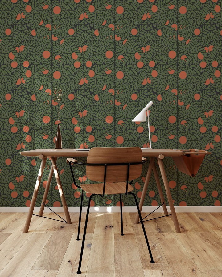 Orange Bush - Forest Floral Wallpaper