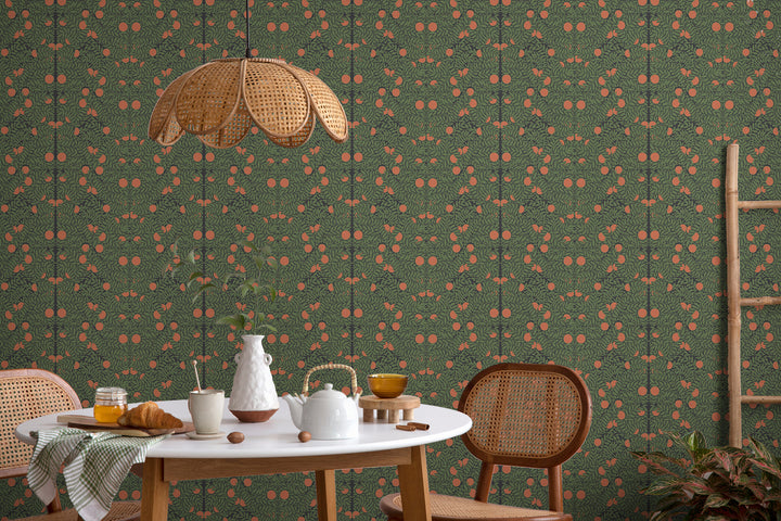Orange Bush - Forest Floral Wallpaper