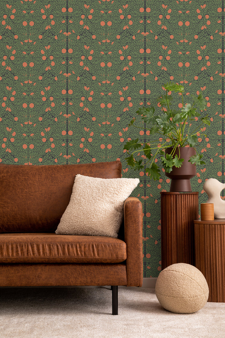 Orange Bush - Forest Floral Wallpaper