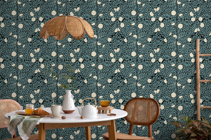 Orange Grove - Blue Cream Floral Wallpaper