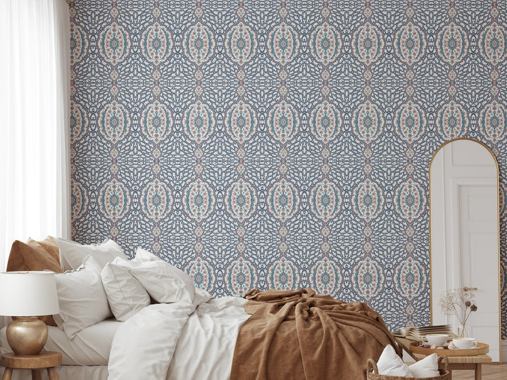Ottoman Jewel - Blues & Coral Wallpaper