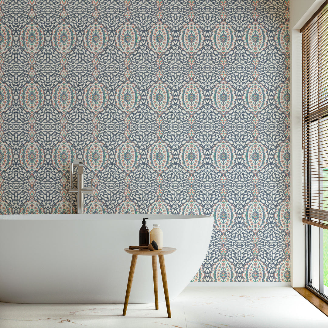 Ottoman Jewel - Blues & Coral Wallpaper