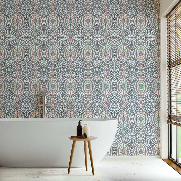 Ottoman Jewel - Blues & Coral Wallpaper
