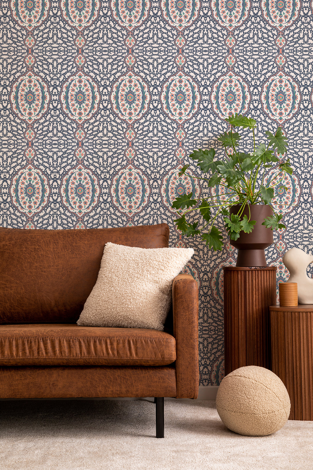 Ottoman Jewel - Blues & Coral Wallpaper