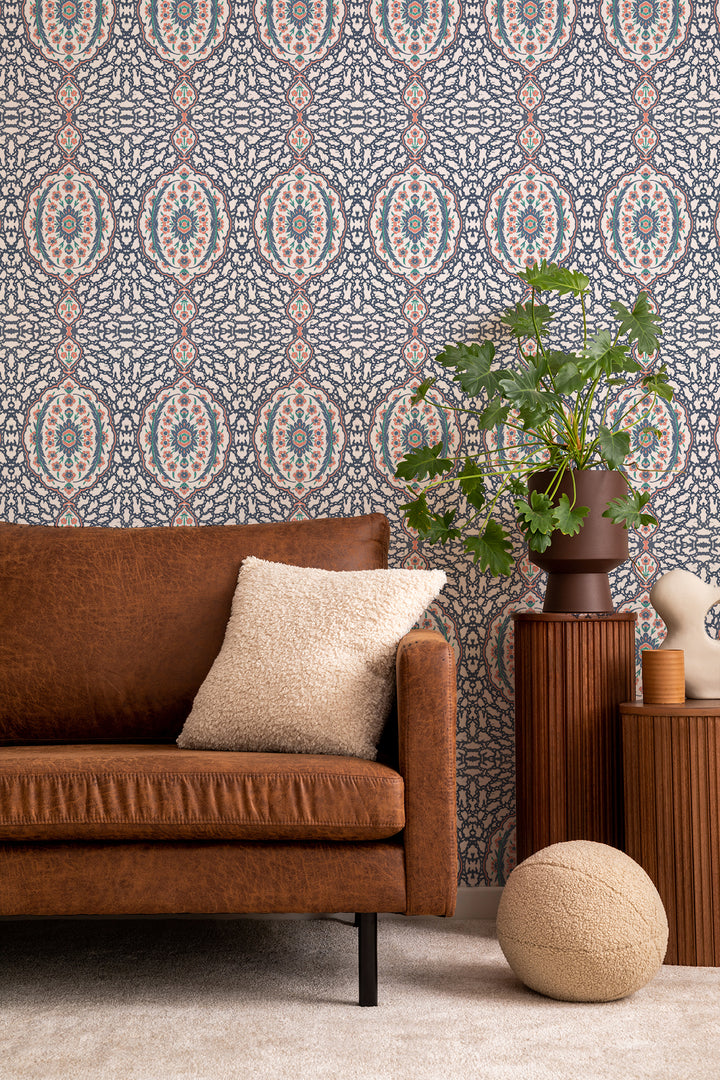 Ottoman Jewel - Blues & Coral Wallpaper