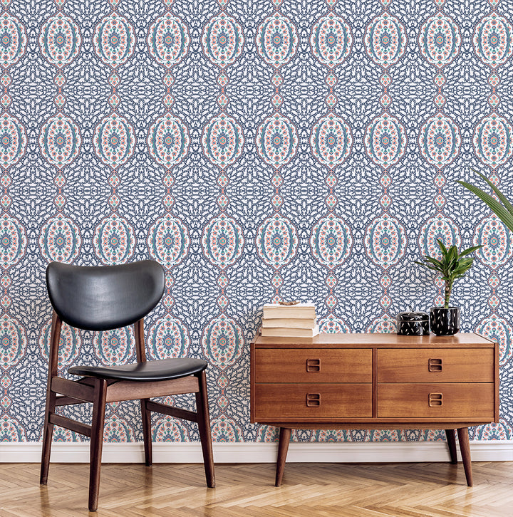 Ottoman Jewel - Blues & Coral Wallpaper