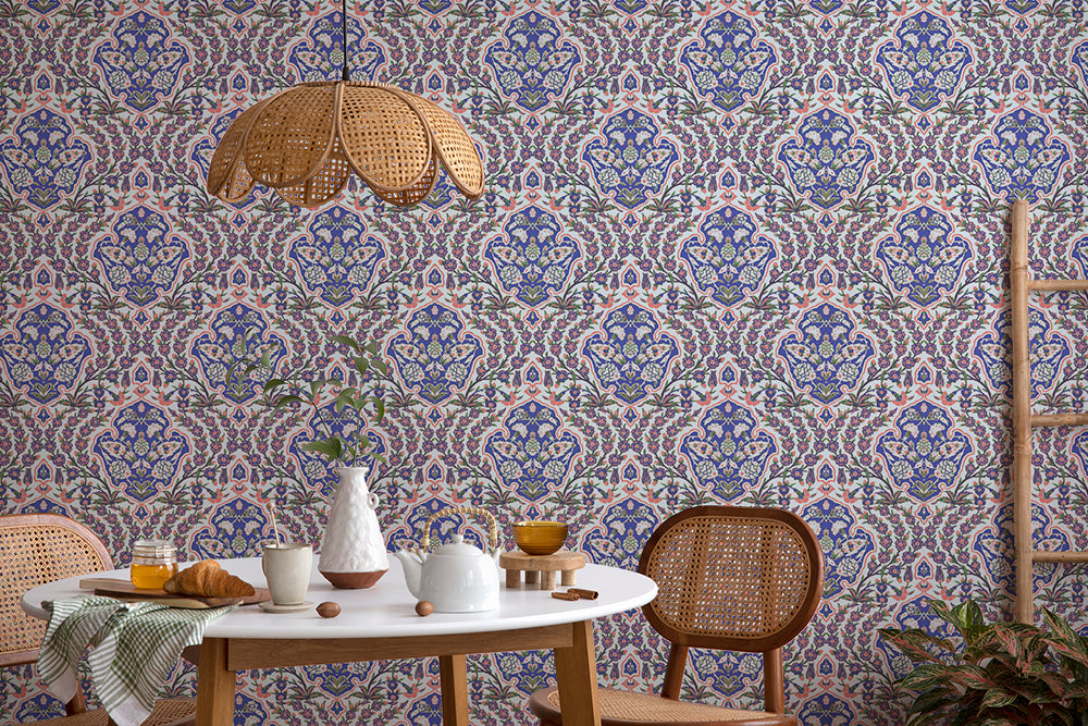 Ottoman Large - Blues & Coral Wallpaper