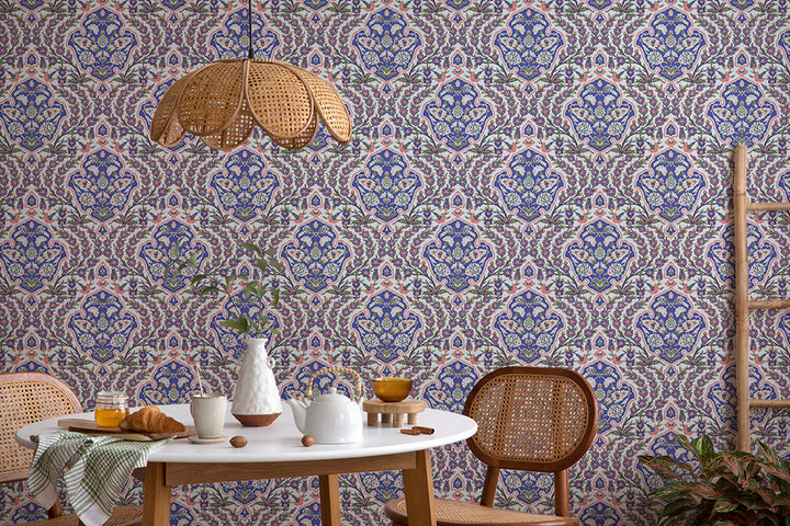 Ottoman Large - Blues & Coral Wallpaper
