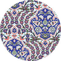 Ottoman Large - Blues & Coral Wallpaper
