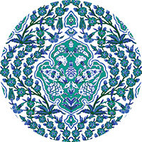 Ottoman Large - Blues & Coral Wallpaper