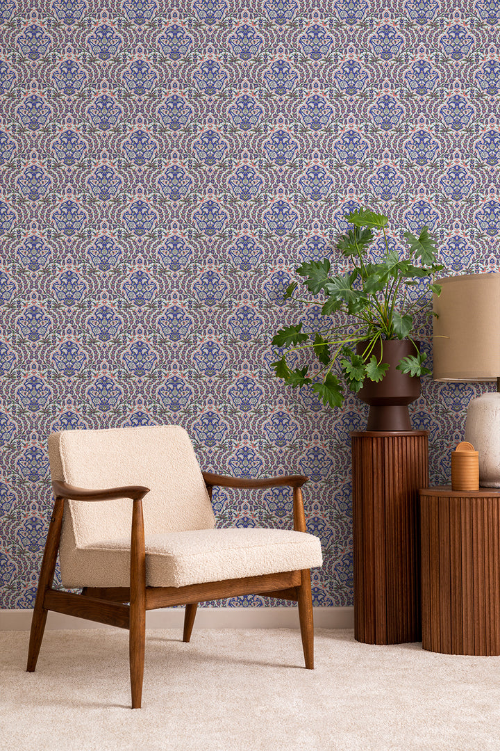 Ottoman Small - Blues & Coral Wallpaper