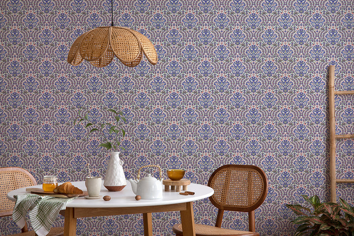 Ottoman Small - Blues & Coral Wallpaper