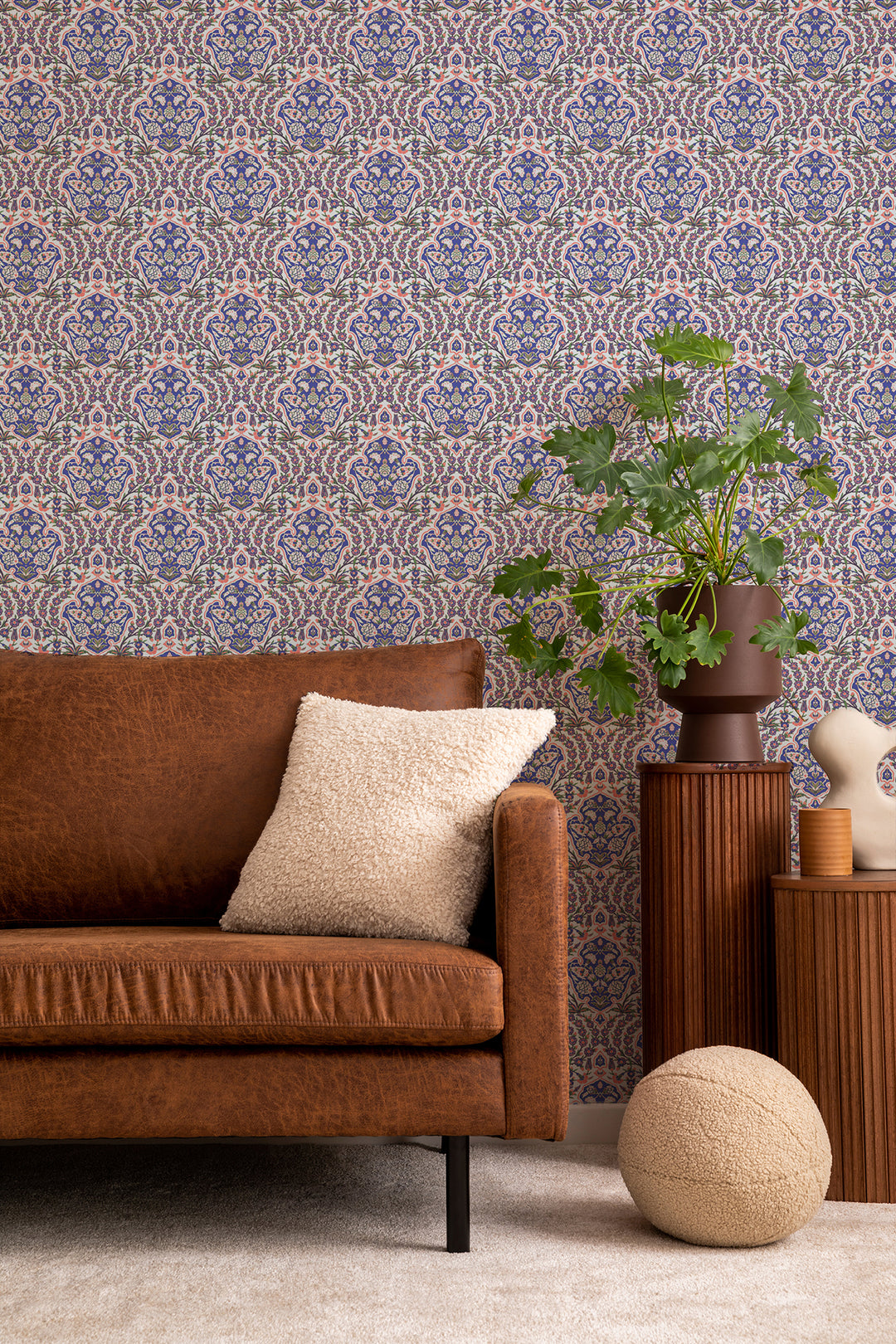 Ottoman Small - Blues & Coral Wallpaper