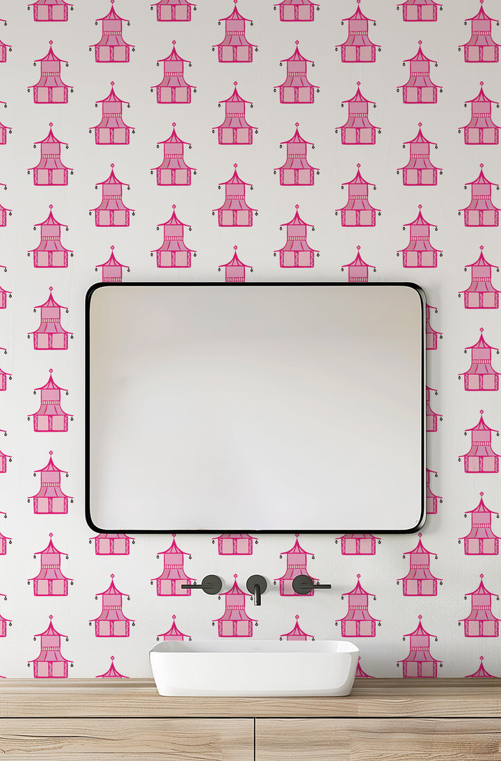 Pagoda - Hot Pink Wallpaper by Bohemian Bungalow