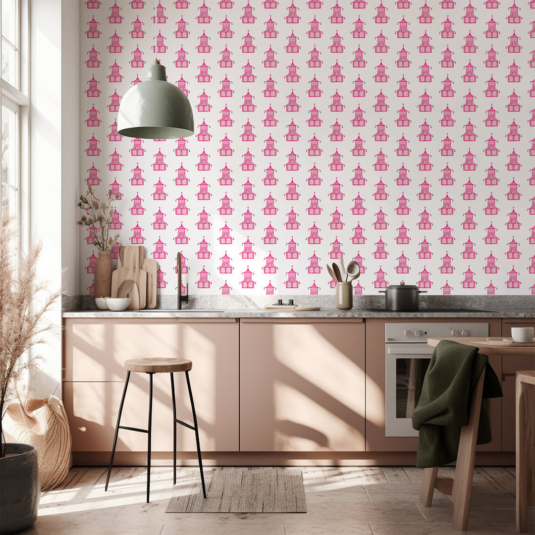 Pagoda - Hot Pink Wallpaper by Bohemian Bungalow