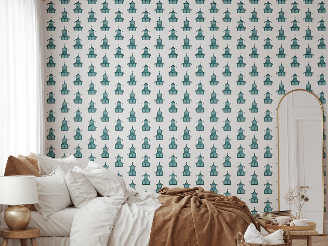 Pagoda - Teal Wallpaper by Bohemian Bungalow