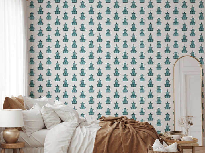 Pagoda - Teal Wallpaper by Bohemian Bungalow