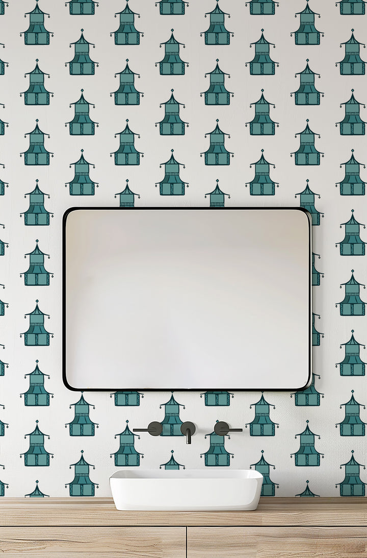 Pagoda - Teal Wallpaper by Bohemian Bungalow