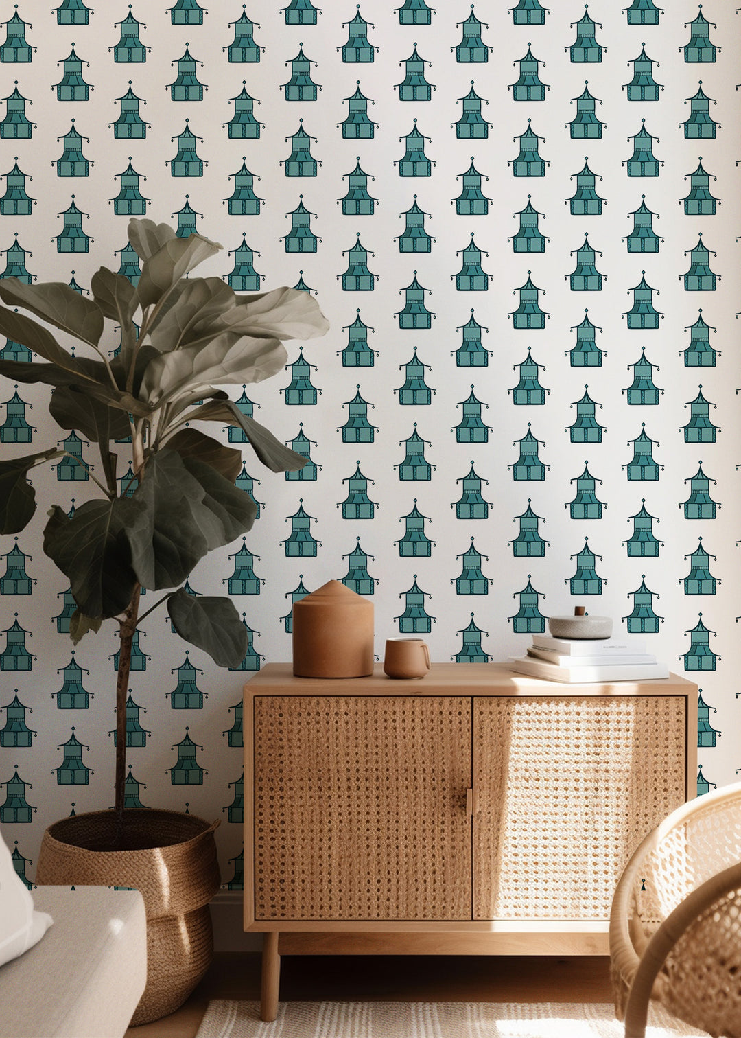 Pagoda - Teal Wallpaper by Bohemian Bungalow