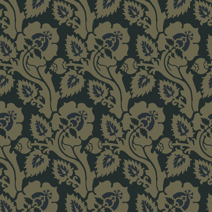 Paisley Briar - Black Gold Botanical Wallpaper