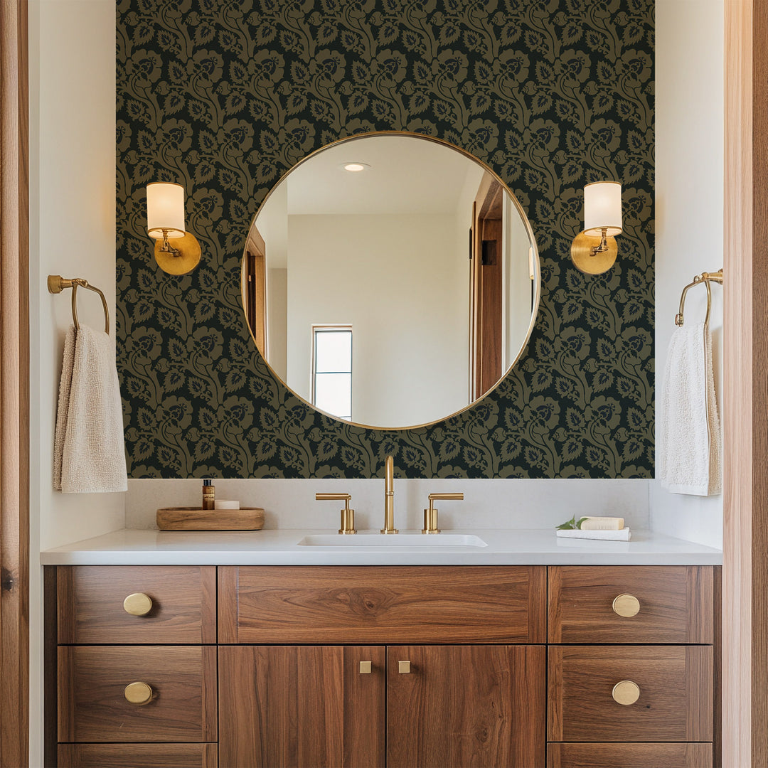 Paisley Briar - Black Gold Botanical Wallpaper