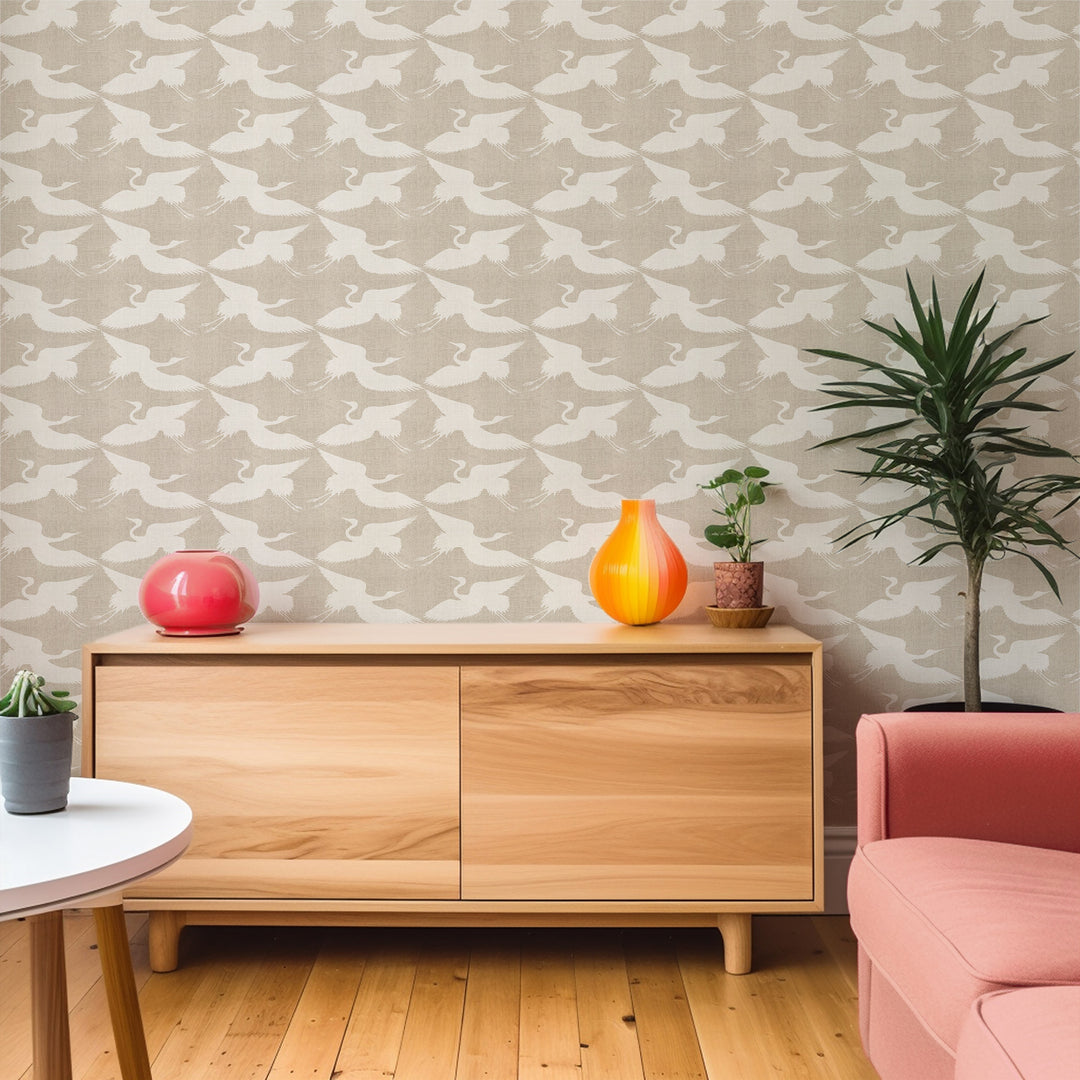 Paper Cranes - Raw Linen Wallpaper