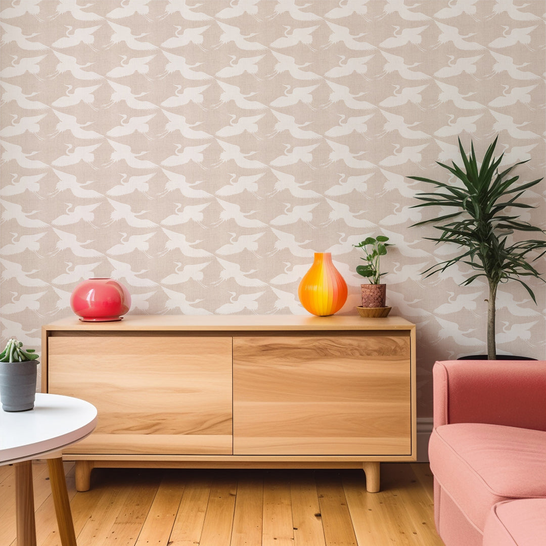 Paper Cranes - Sunlit Rose Wallpaper