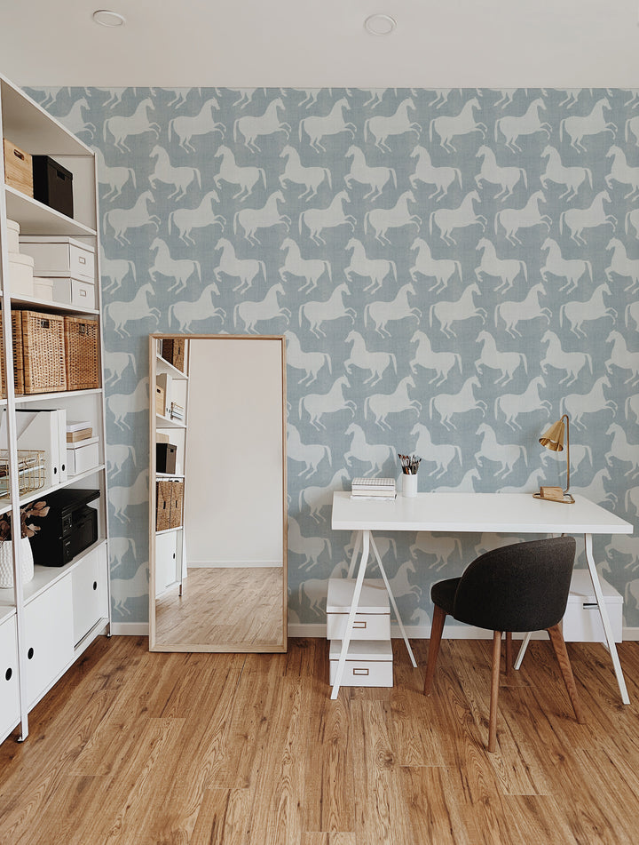 Paper Horses - Pewter Blue Wallpaper