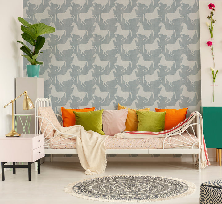 Paper Horses - Pewter Blue Wallpaper