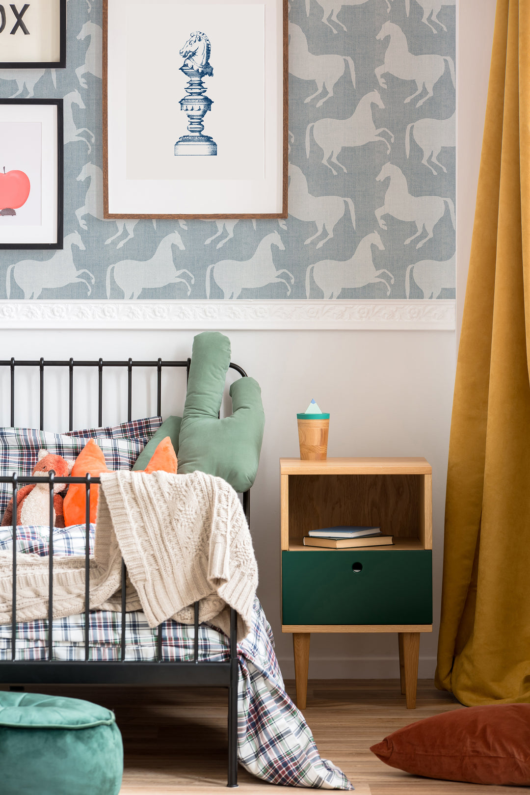 Paper Horses - Pewter Blue Wallpaper