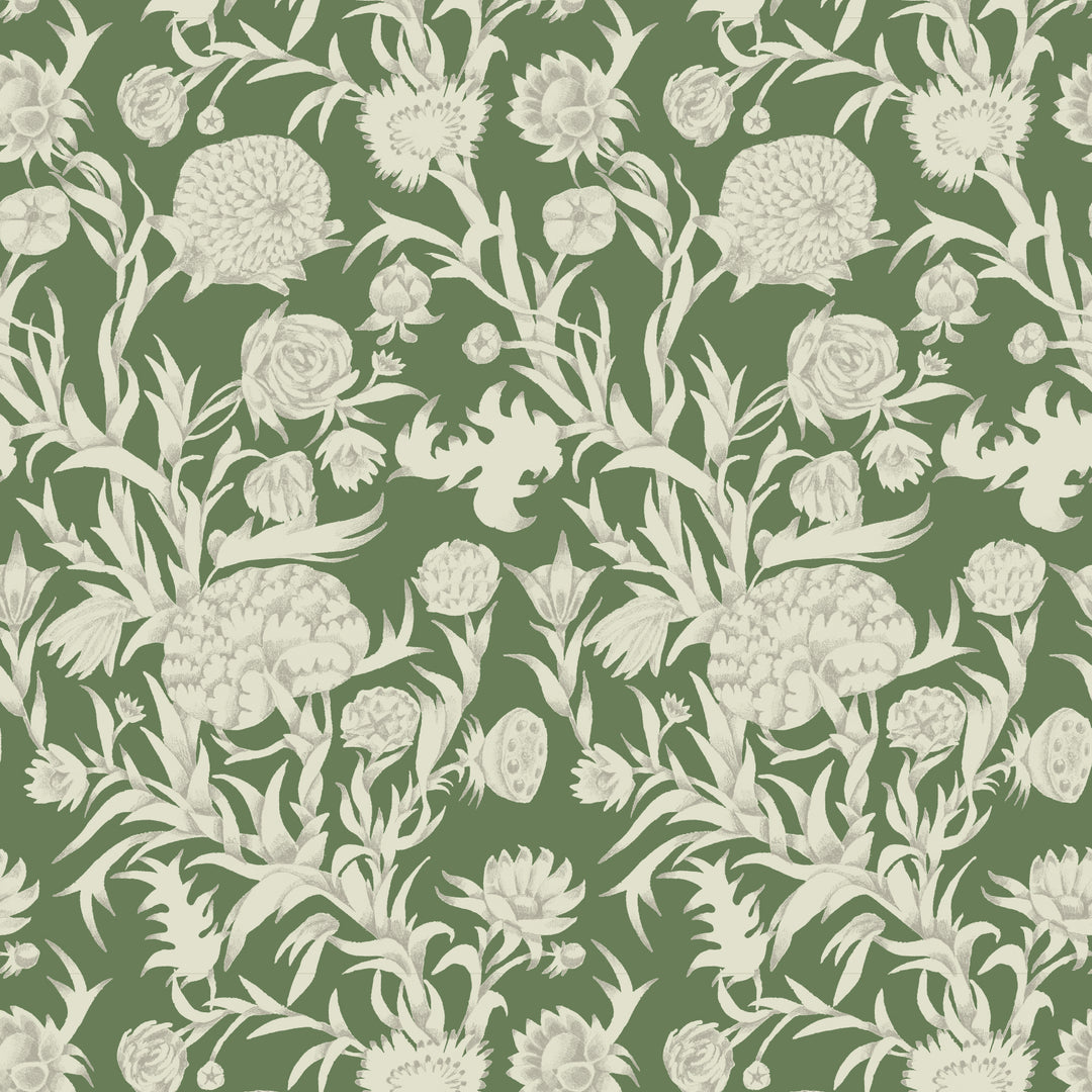 Blooming Thicket - Emerald Wallpaper