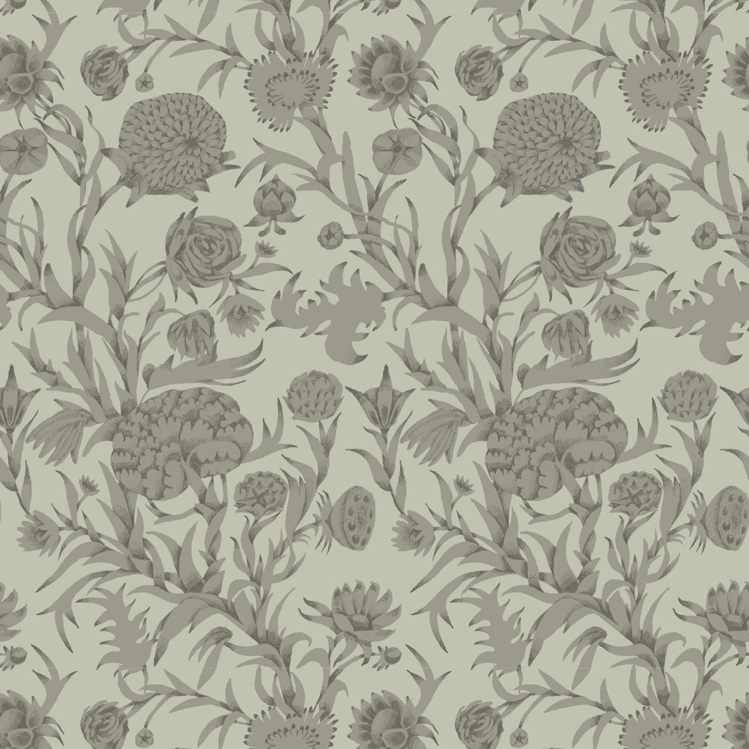 Blooming Thicket - Green Taupe Wallpaper