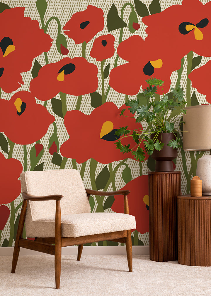 Poppy Fields Floral Wall Mural - Red Horizon