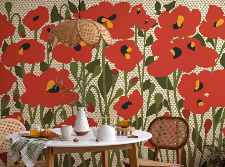 Poppy Fields Floral Wall Mural - Red Horizon