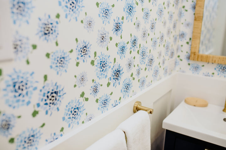 Fifty States Hydrangea - Blue Floral Wallpaper by Honey + Hank