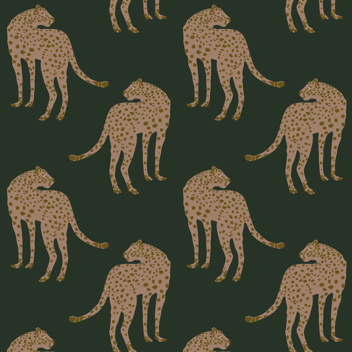 Prowling Cheetah - Deep Forest Green Wallpaper