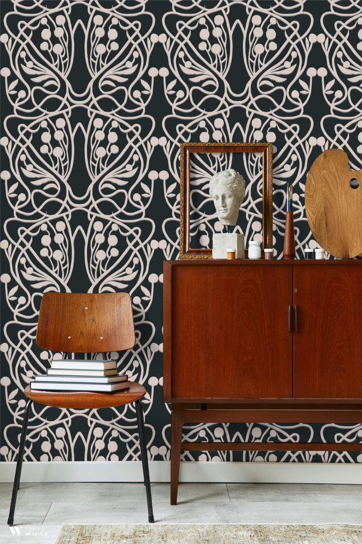 Vineyard - Black Sand Floral Wallpaper