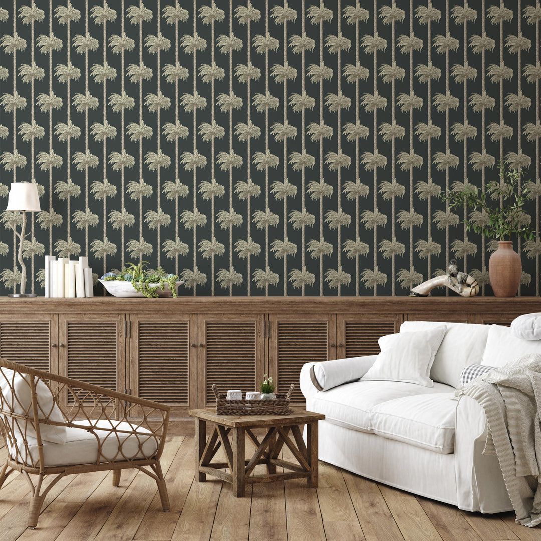 Retro Tiki Palm Trees - Black Wallpaper