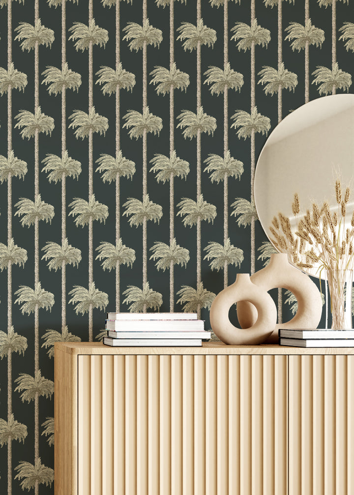 Retro Tiki Palm Trees - Black Wallpaper