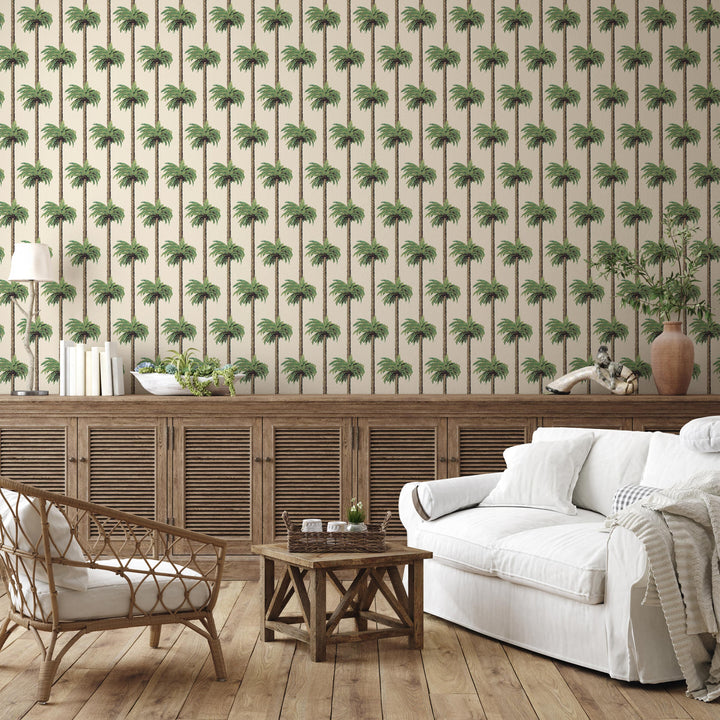 Retro Tiki Palm Trees - Linen Wallpaper