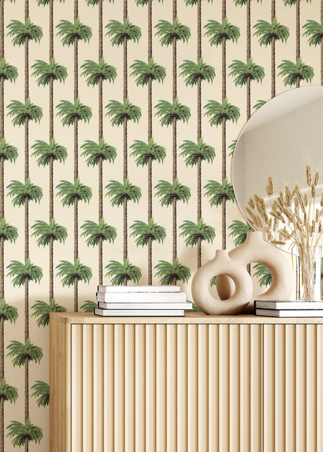 Retro Tiki Palm Trees - Linen Wallpaper