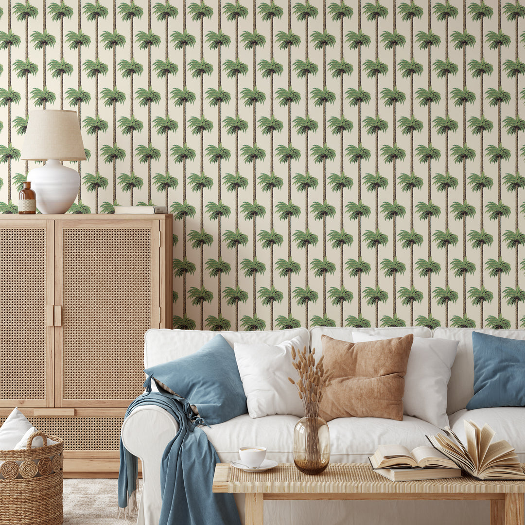 Retro Tiki Palm Trees - Linen Wallpaper