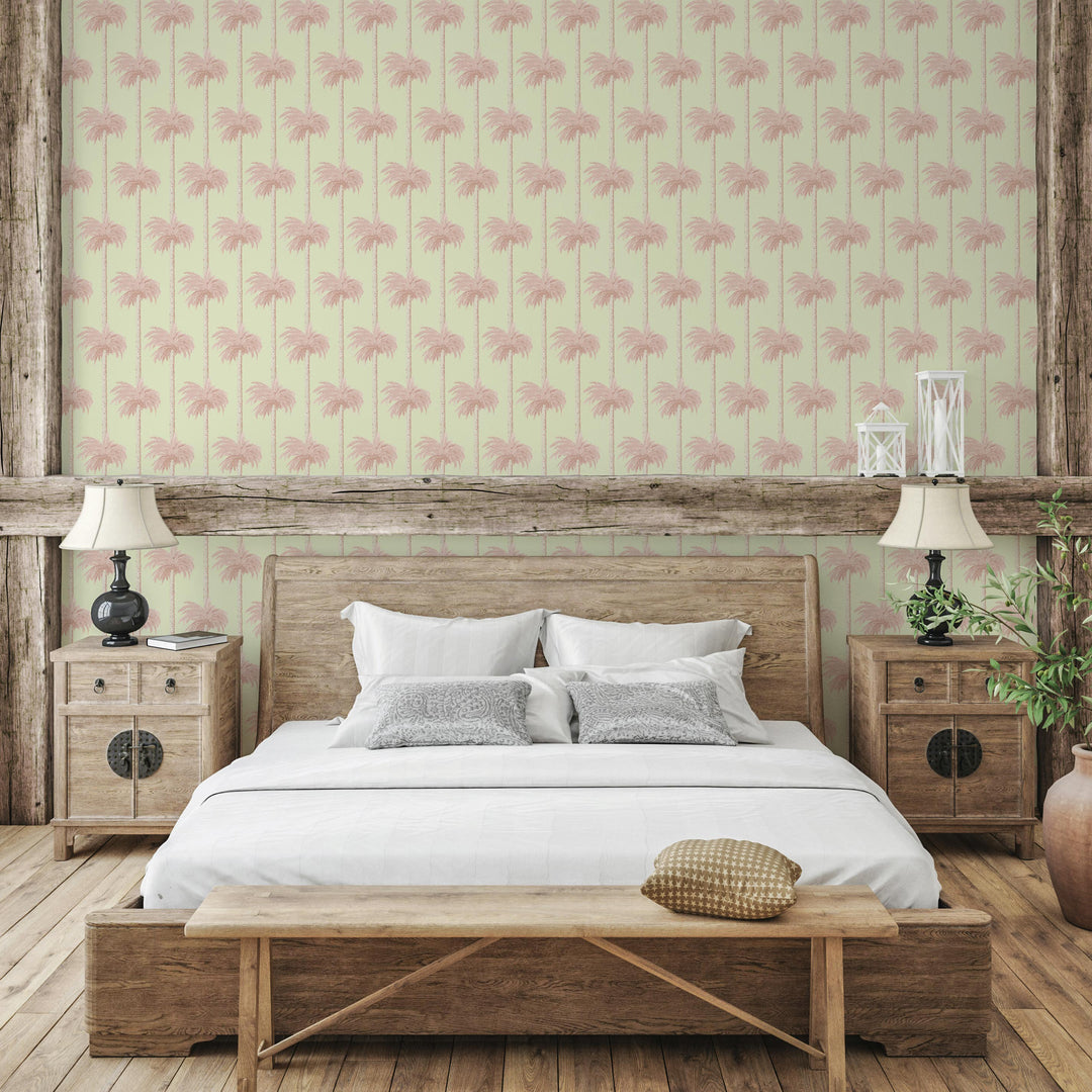 Retro Tiki Palm Trees - Pink Wallpaper