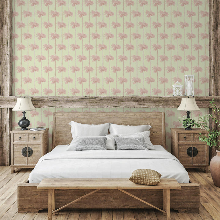 Retro Tiki Palm Trees - Pink Wallpaper